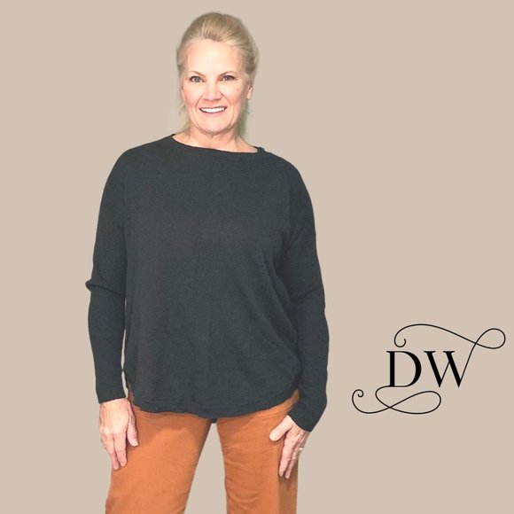 Charcoal Crew Neck Organic Cotton & Cashmere Sweater - Picture 8 of 9